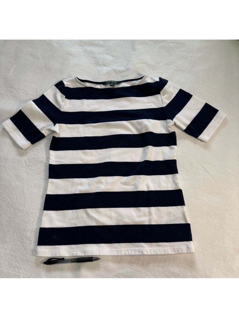 Ralph Lauren Classic Basic  Navy and White Striped Tee Medium
